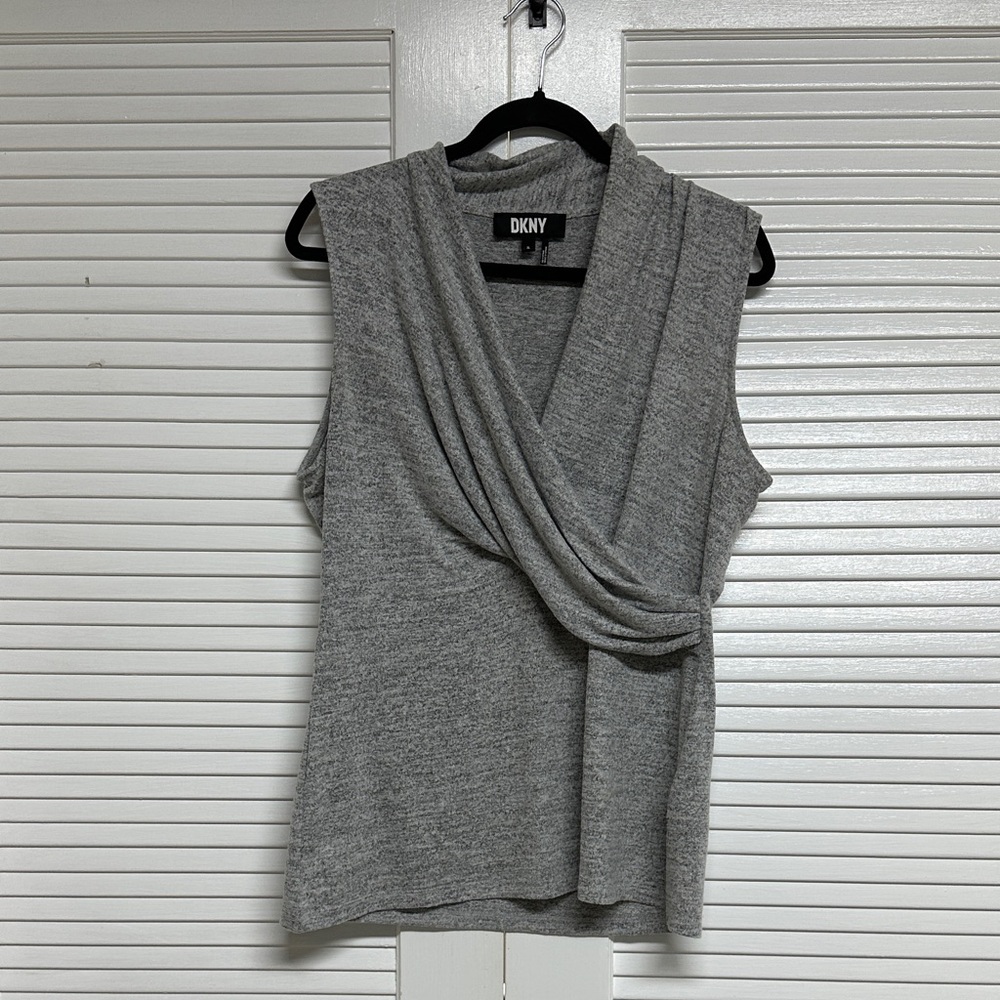 DKNY Charcoal Drape Front Blouse